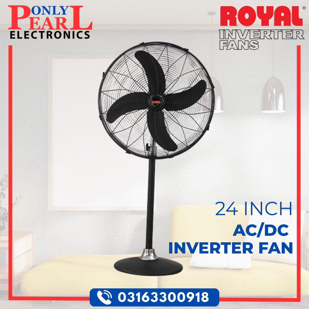 ROYAL FAN Pedestal Fan | AC/DC Inverter Fan | Stand Fan | 24 Inch | 100% Pure Copper