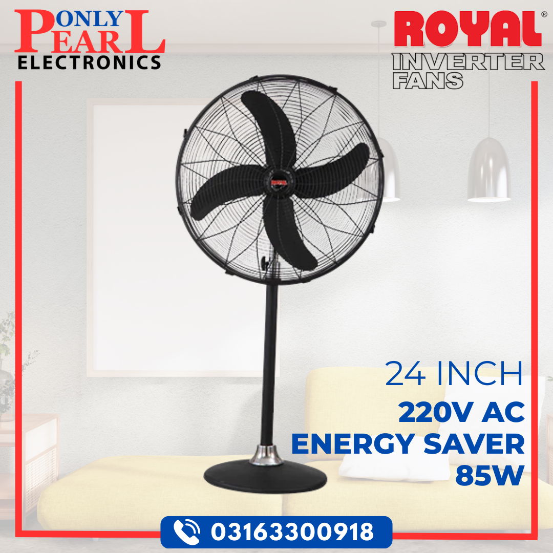 ROYAL FAN Pedestal Fan | Energy Saver 85W | Stand Fan | 24 Inch | 100% Pure Copper